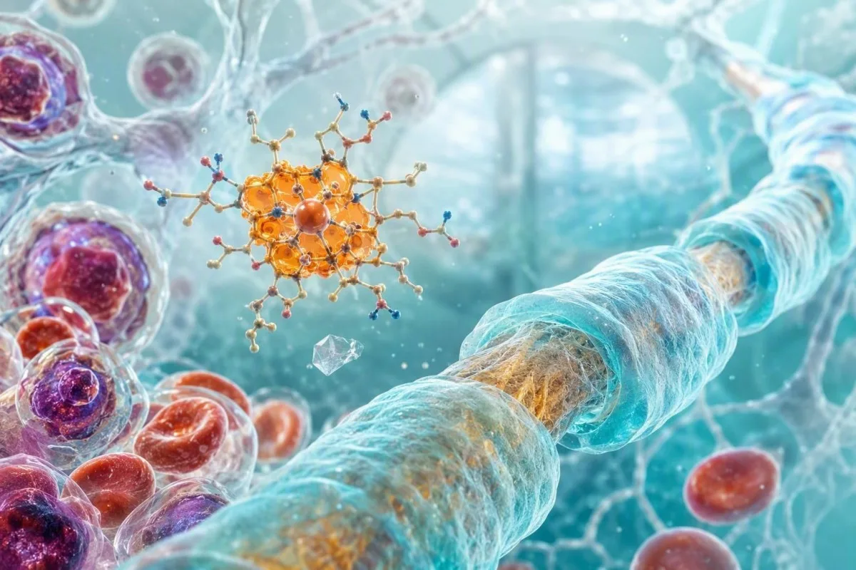 Illustracion moleculara de vitamina B12 ligadas als simptòmas neurologics d’estat d’arma e als tests de laboratòri