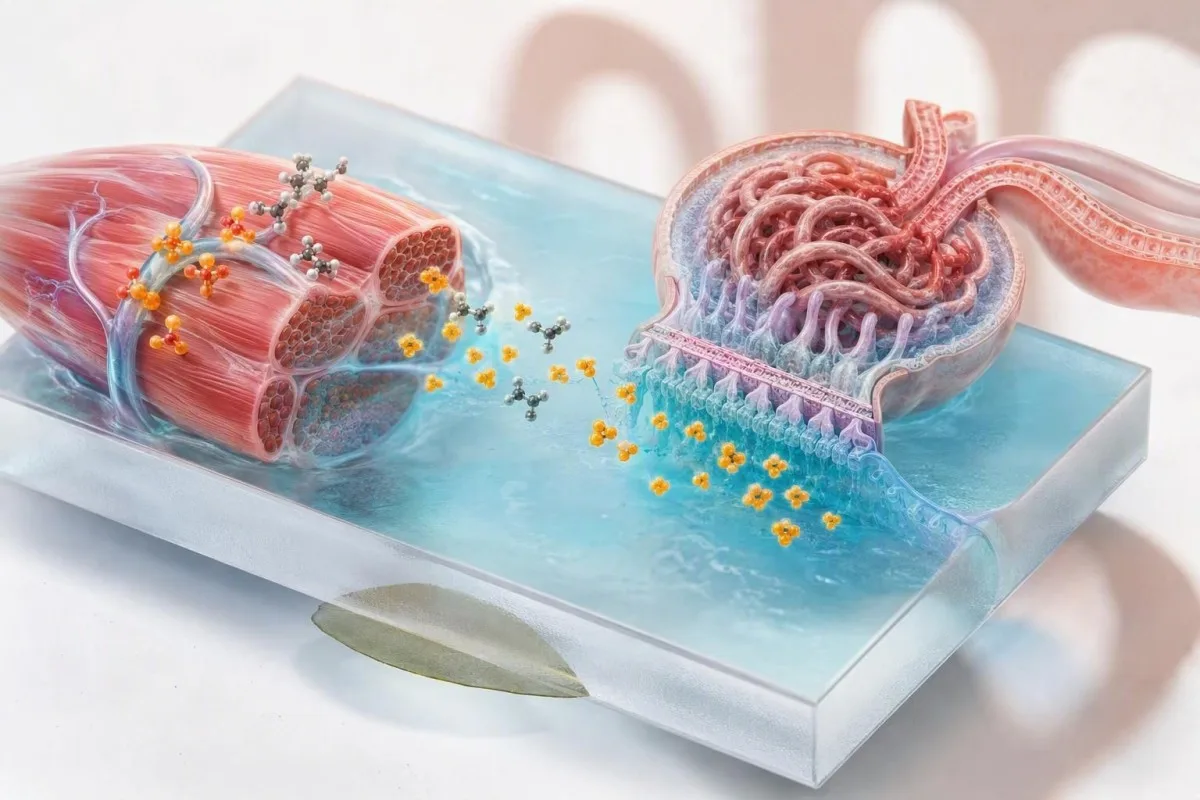 Signification d’une créatinine limite illustrée par une coupe transversale anatomique du rein et un échantillon de laboratoire