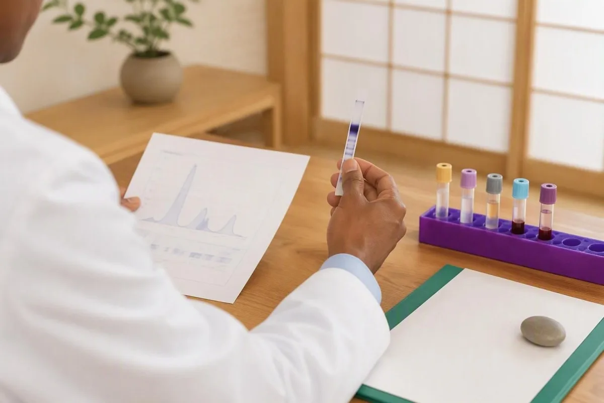 Flusso di lavoro del test di conferma della proteina monoclonale con campioni sierici e apparecchiature analitiche