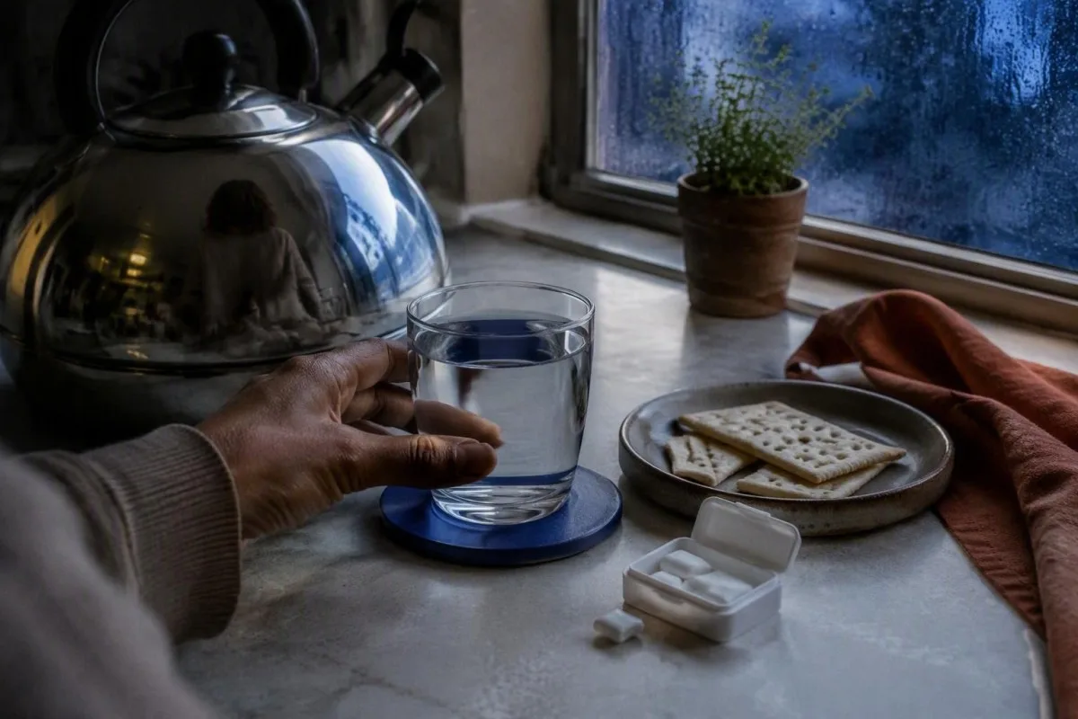 Paciento kelionės scena Sjogreno sindromo vertinimui šviesiame klinikos koridoriuje