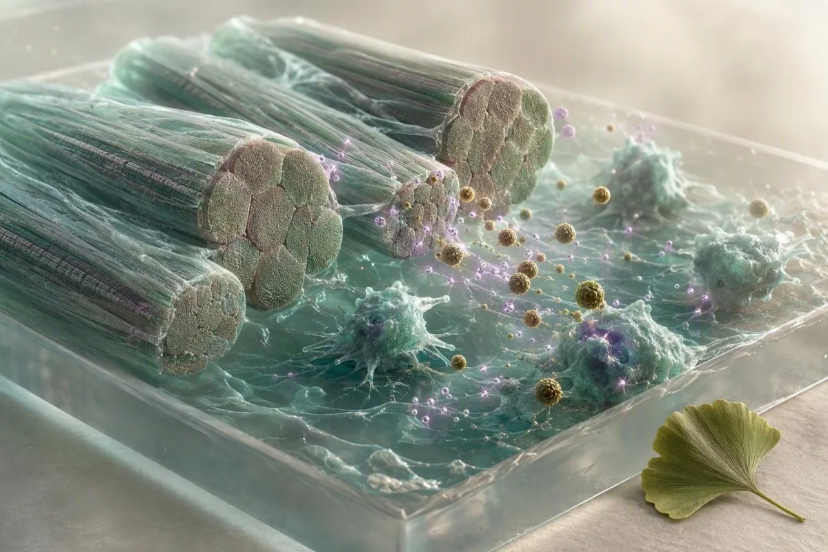 Ferritin efter träning visad som järnlagringsproteiner nära återhämtande muskelceller