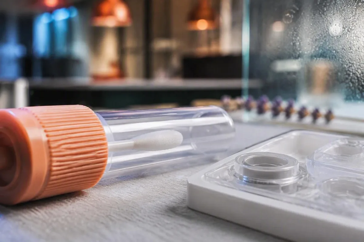 Estación de traballo de ensaio molecular para test de tricomoníase cun tubo de recollida de hisopo vaxinal