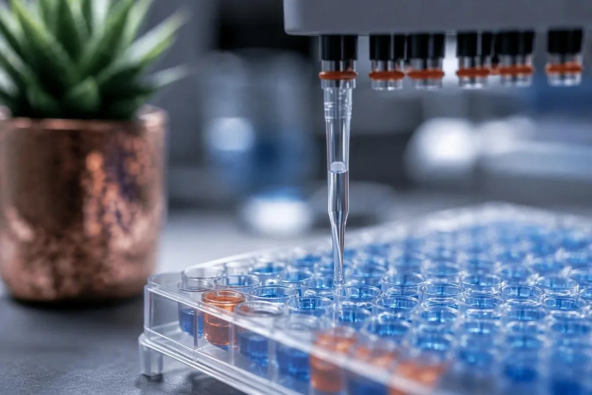 Campioni di test per la malattia di von Willebrand accanto ai componenti dell'analizzatore di coagulazione automatizzato