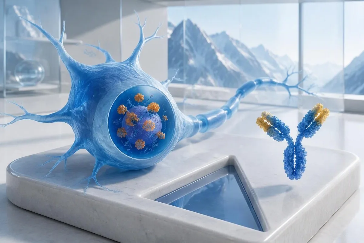 Anti-Hu antibody positive — neuronal protein and antibody illustration explaining the laboratory finding
