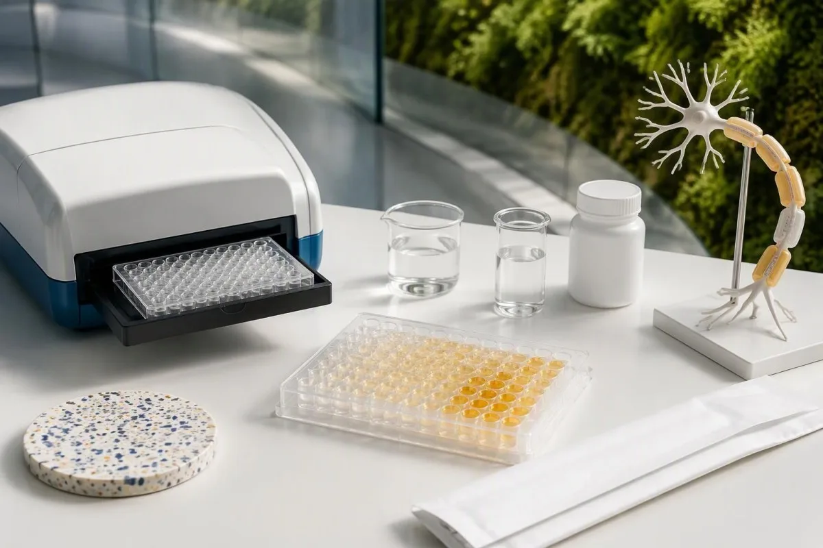Anti MAG Antibodies: Linking High Levels to Numb Feet 5 Anti MAG antibodies ELISA testing setup with assay plate, calibration vessels and peripheral nerve model