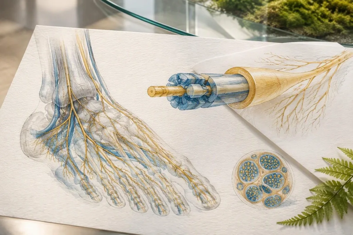 Anti MAG Antibodies: Linking High Levels to Numb Feet 4 Anti MAG antibodies context shown through an anatomical watercolor of distal sensory nerves in the feet