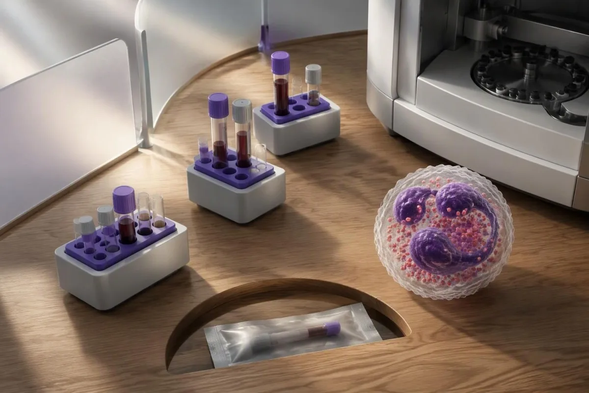 Laboratory still life using differently spaced sample holders to represent staged ANC monitoring