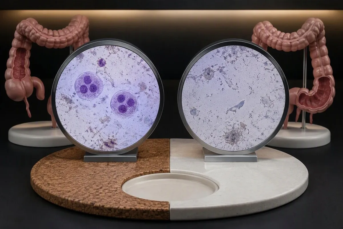 Paired specimen views showing parasite clearance and persistence as separate laboratory outcomes
