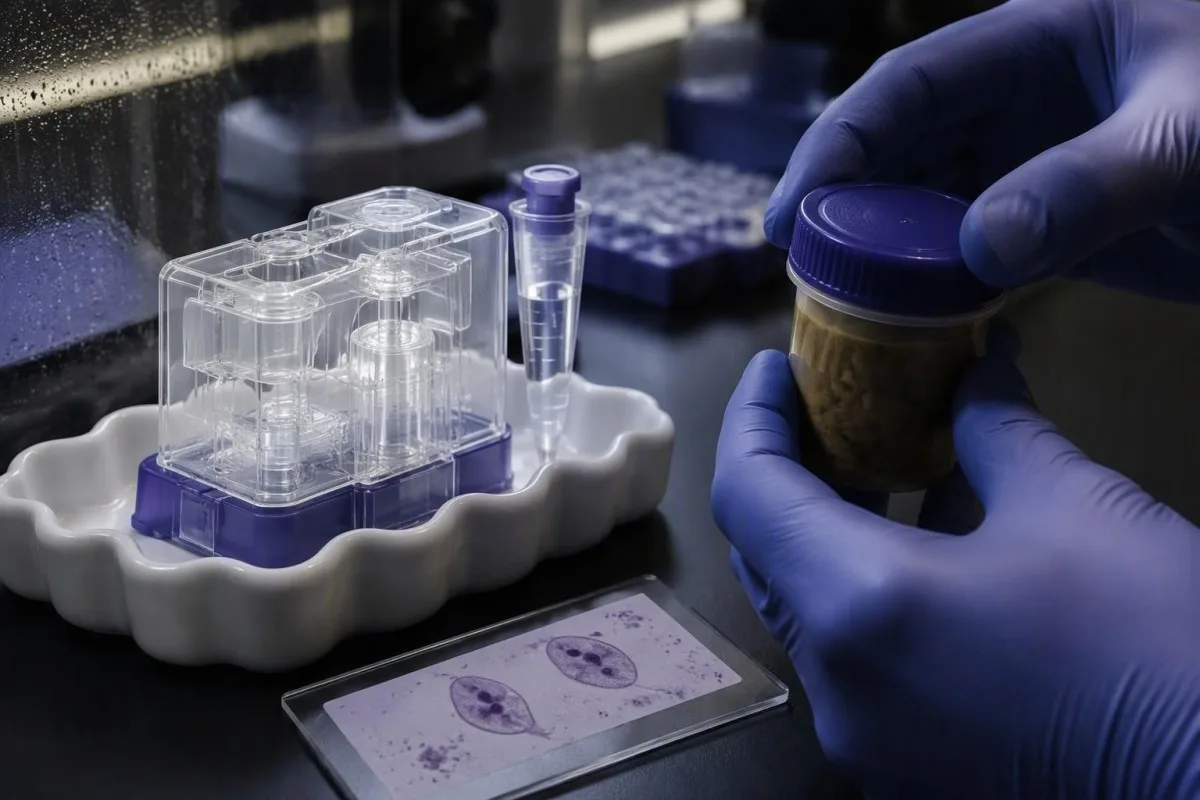 Stool sample preparation and a PCR reaction vessel used to detect Dientamoeba fragilis
