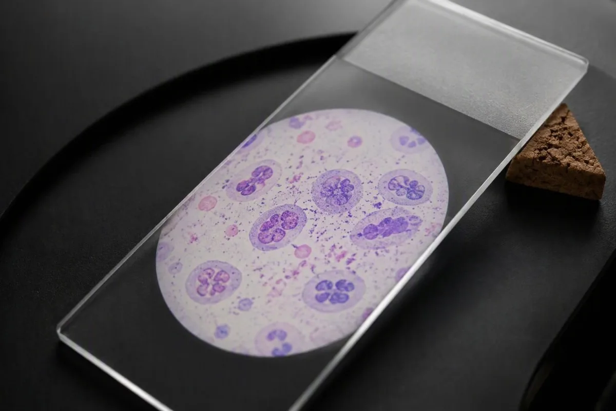 Educational microscopic view of Dientamoeba fragilis trophozoites in a stool specimen