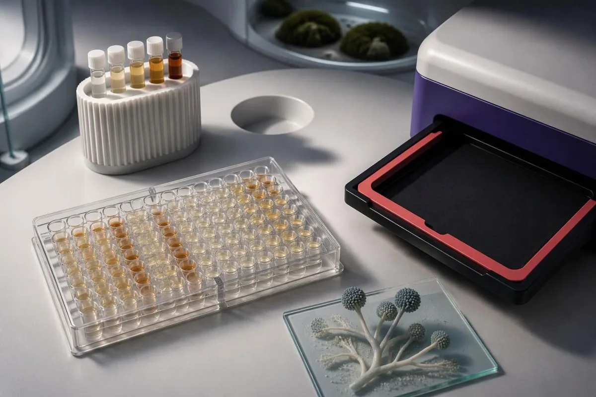 Galactomannan Test Positive: Serum, BAL and False Alarms 5 Galactomannan test positive — calibrated enzyme assay wells illustrating optical density differences