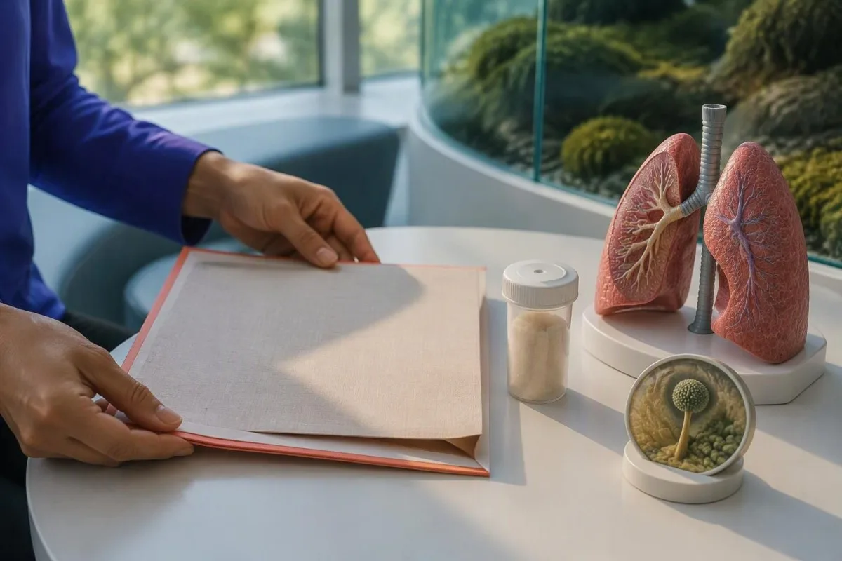 Galactomannan Test Positive: Serum, BAL and False Alarms 7 Galactomannan test positive — patient organizing an antigen report for a specialist discussion