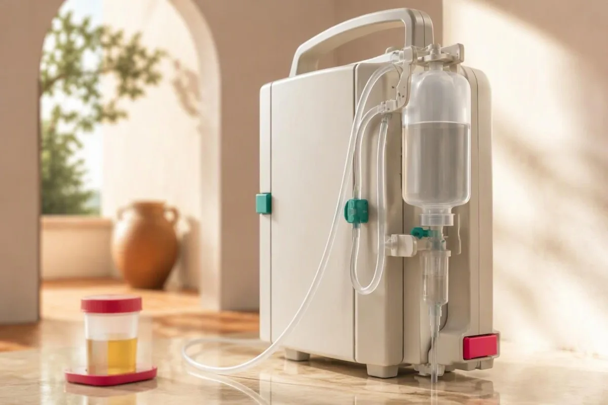 Gentamicin Levels: Peak, Trough and Kidney Safety Guide 8 Gentamicin levels monitoring represented by an infusion pump and renal assessment materials