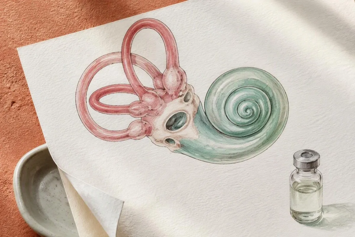 Gentamicin Levels: Peak, Trough and Kidney Safety Guide 14 Gentamicin levels safety illustrated by watercolor cochlear and vestibular anatomy