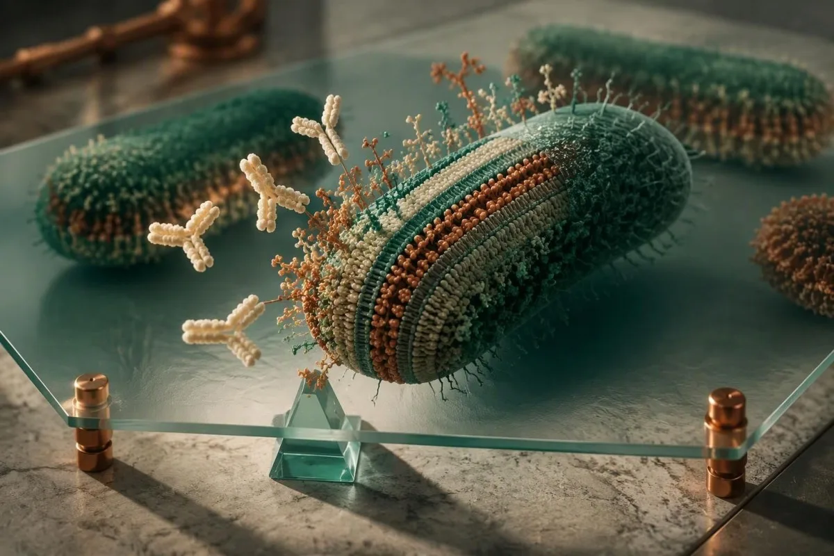 Schematic Legionella surface antigens showing why an assay recognizes serogroup 1 more reliably