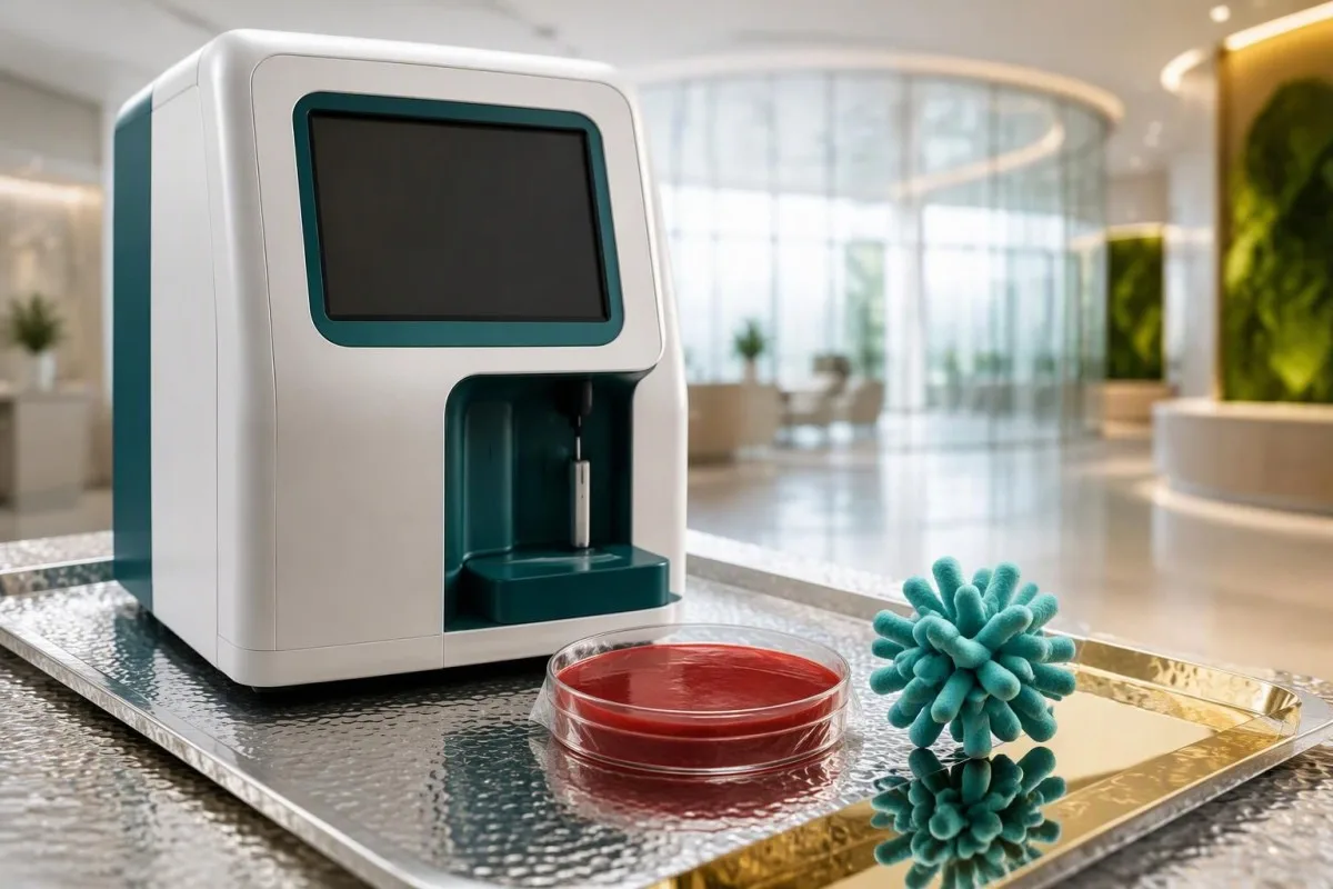 Listeria Symptoms: Fever, Pregnancy and Urgent Testing 13 Laboratory analyzer beside culture identification materials illustrating routine biomarker limitations