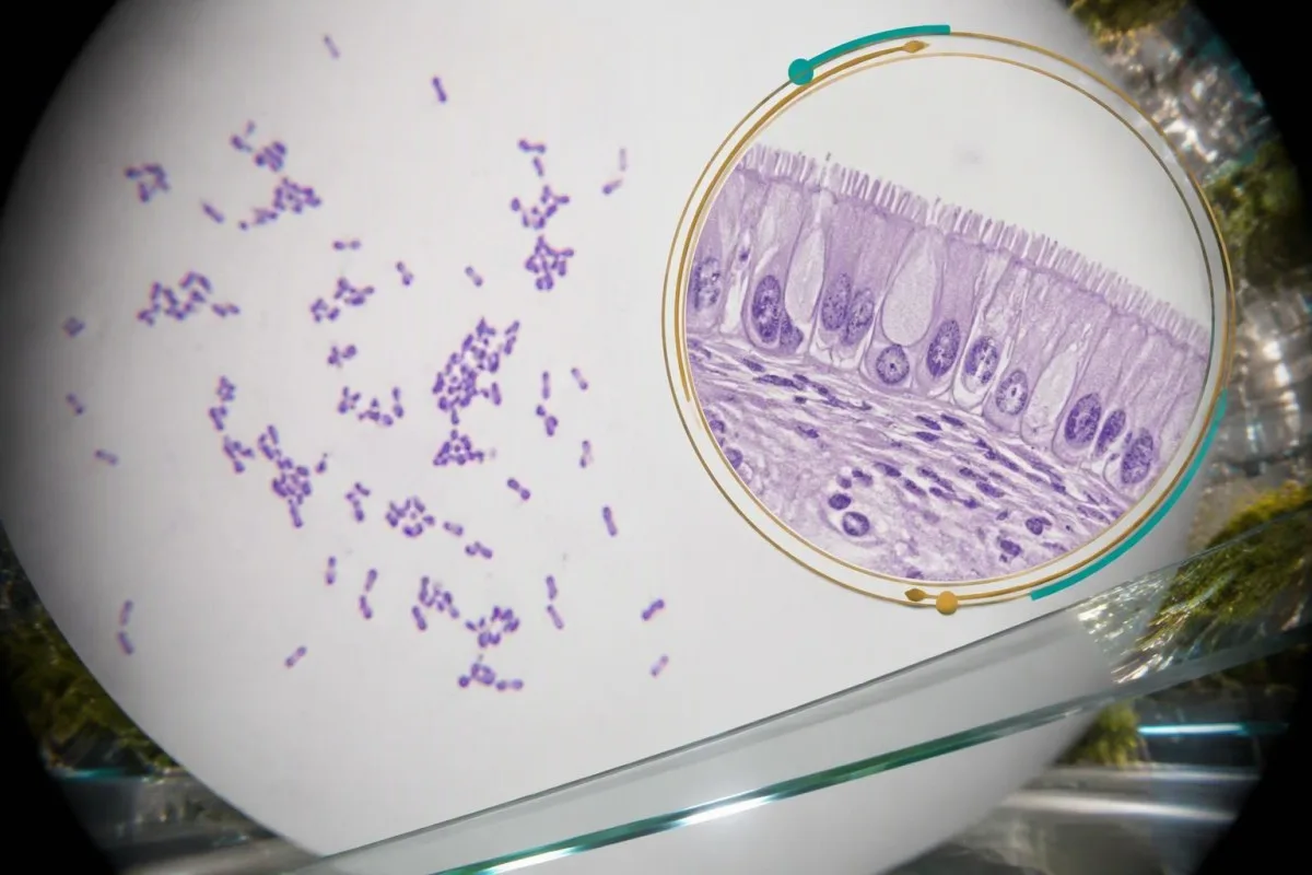 Listeria Symptoms: Fever, Pregnancy and Urgent Testing 11 Educational microscopic field showing Listeria short rods beside intestinal cellular elements