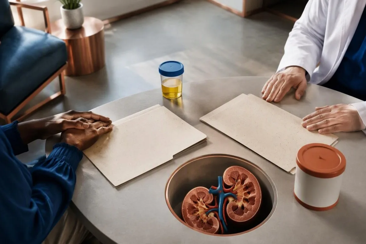 Methotrexate Levels: Delayed Clearance and Rescue Care 16 Methotrexate levels discussion with a patient reviewing an unmarked infusion record and kidney model
