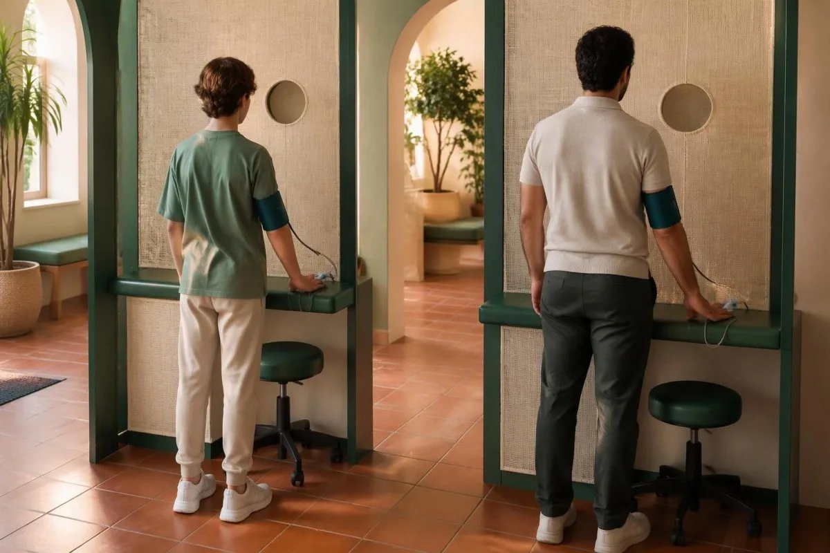 POTS diagnosis standing assessment equipment arranged for adolescent and adult patients