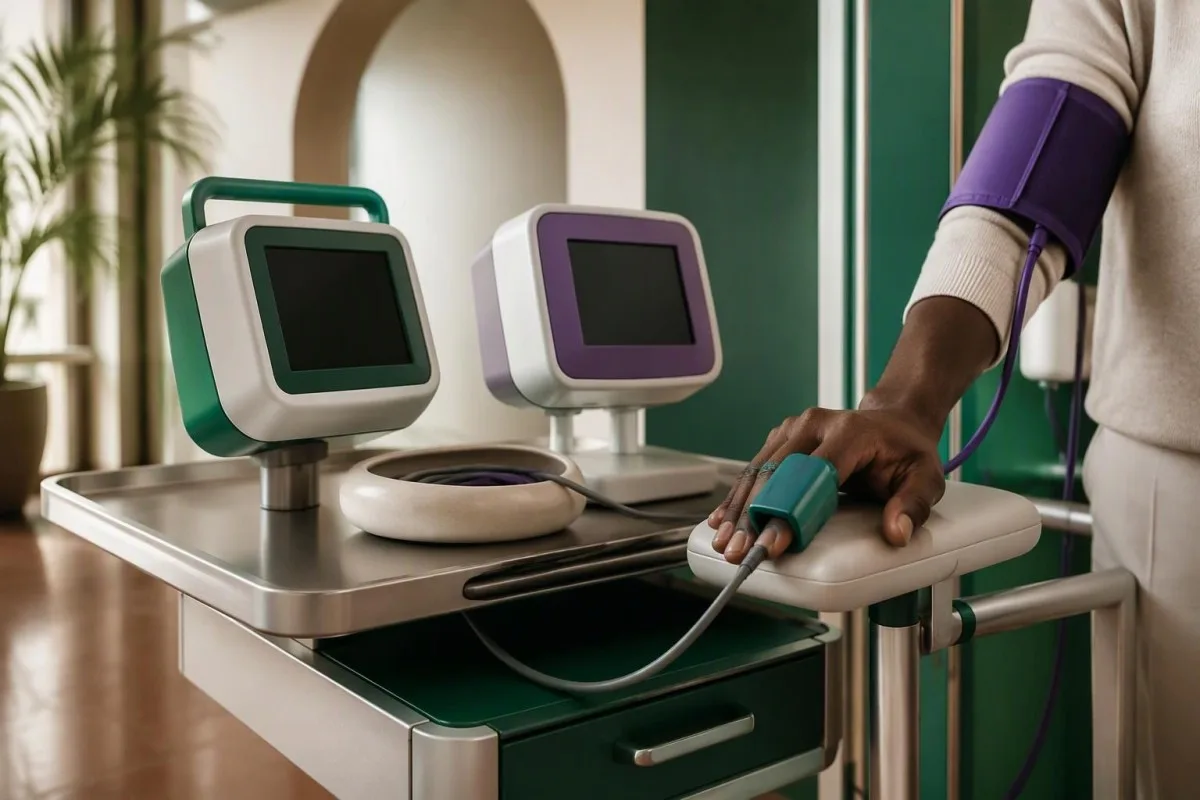 POTS diagnosis pressure-monitoring equipment used to distinguish tachycardia from hypotension