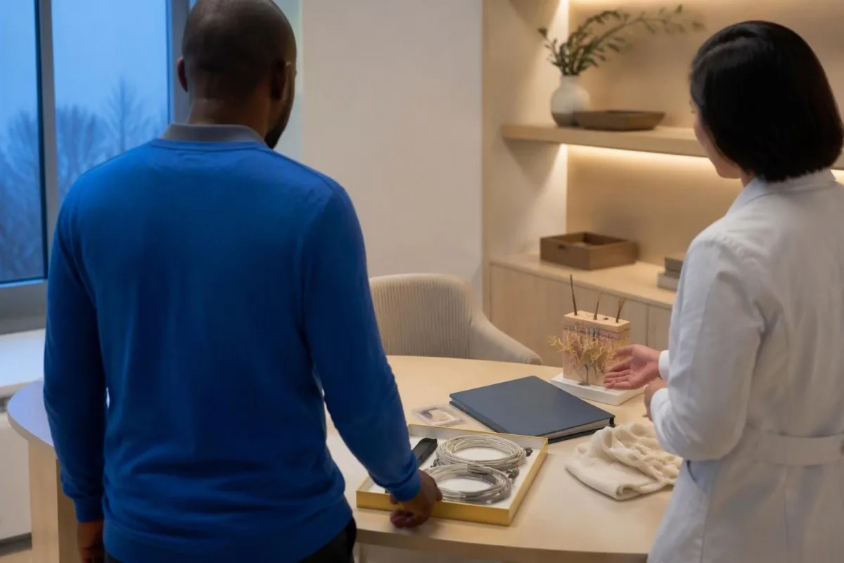 Syn-One-test: bespreking in een slaapkliniek met apparatuur voor de beoordeling van droomuitbeeldingsgedrag en een preparaatglaasje
