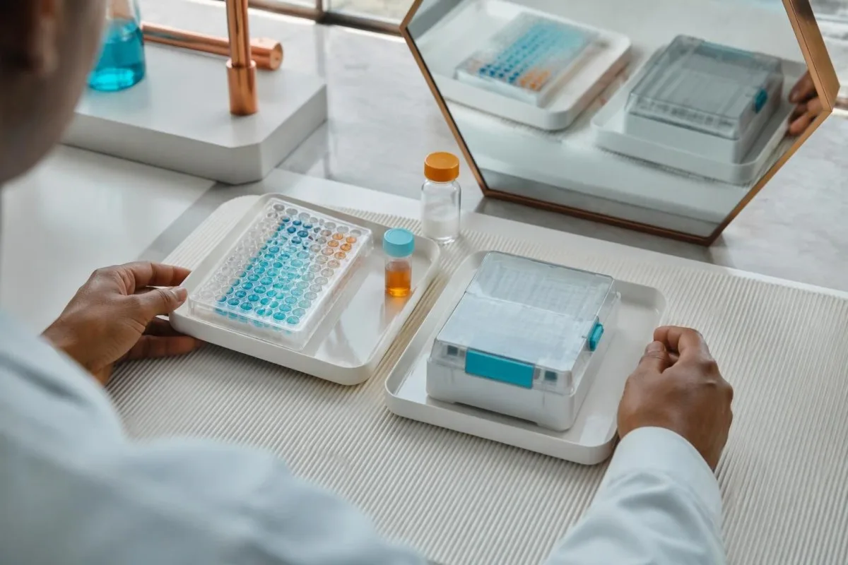 Tetanus immunity test laboratory workflow comparing two assay systems without printed result labels