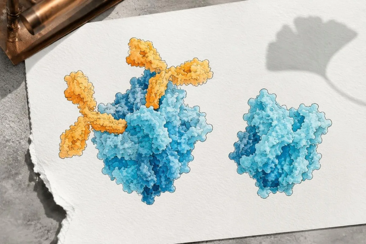 Tetanus immunity test illustration showing antitoxin antibodies binding a tetanus toxin protein