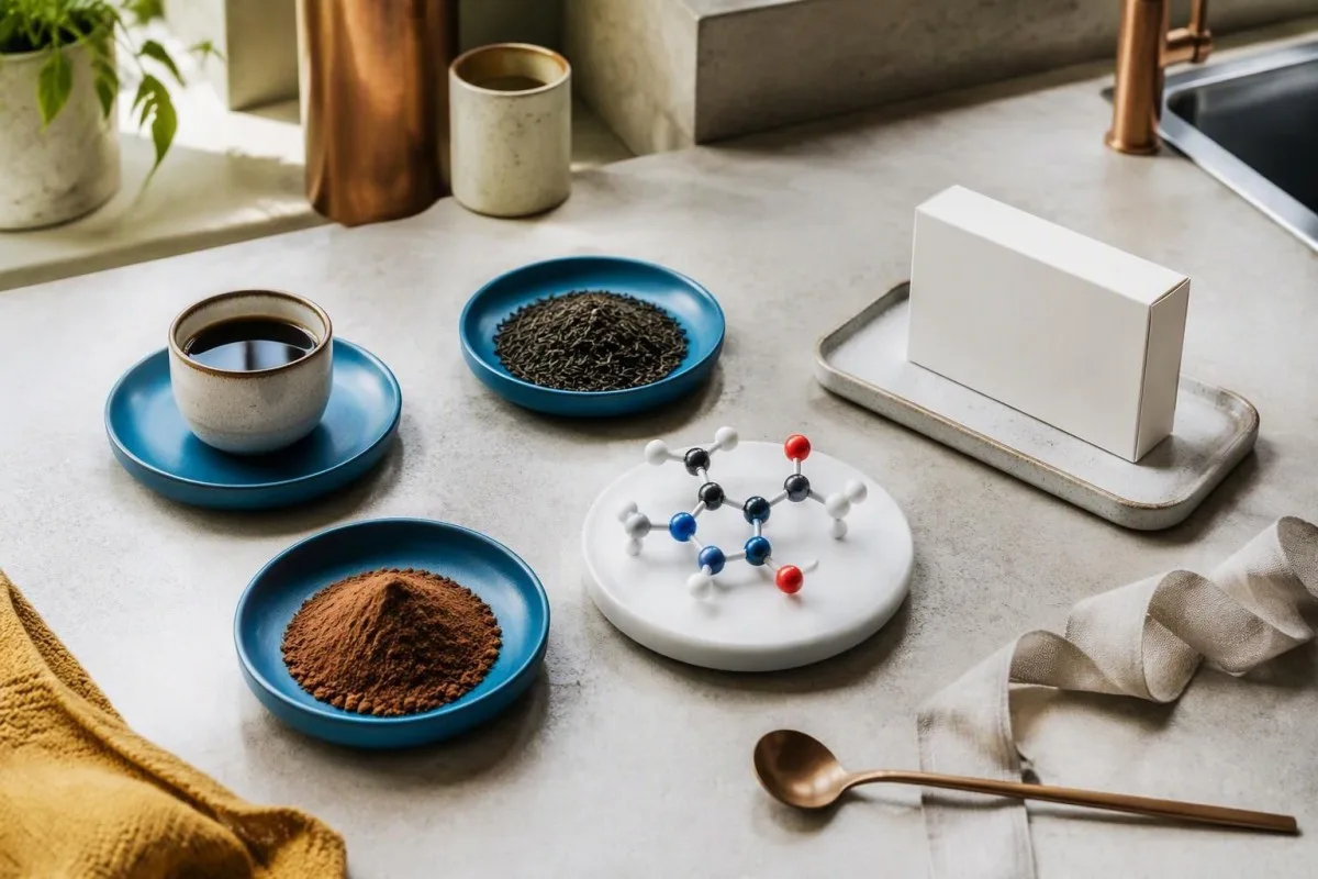 Teofillin səviyyəsi: təhlükəsiz diapazonlar, vaxtlama və toksiklik 13 Qəhvə, çay, kakao və dərman molekulunun modeli ilə teofillin səviyyəsinin həyat tərzi konteksti
