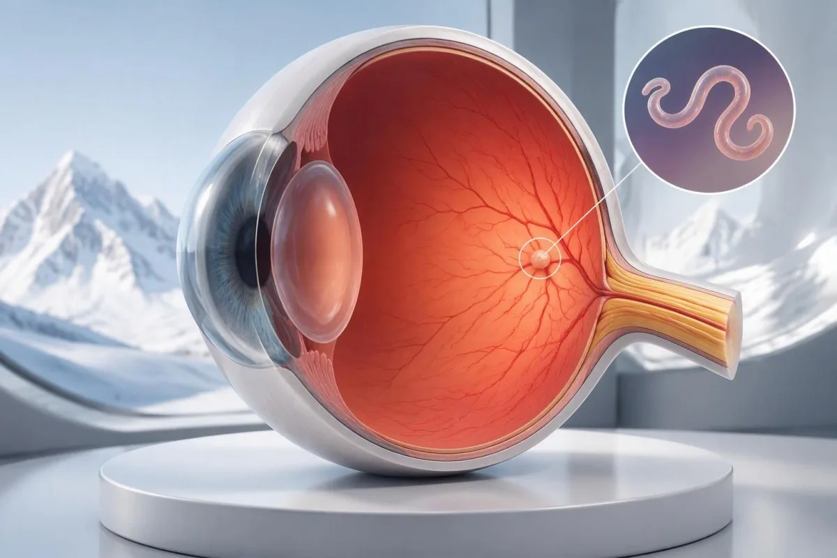 Toxocara Antibodies: When a Positive Result Needs Care 9 Toxocara antibodies eye context with a retinal cross-section and focal larval-associated tissue response