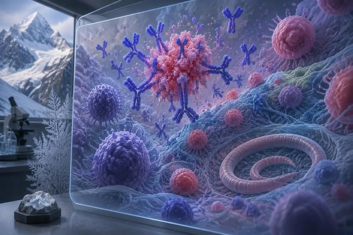 Toxocara Antibodies: When a Positive Result Needs Care 4 Toxocara antibodies illustrated as IgG binding to larval antigens within a tissue-fluid setting
