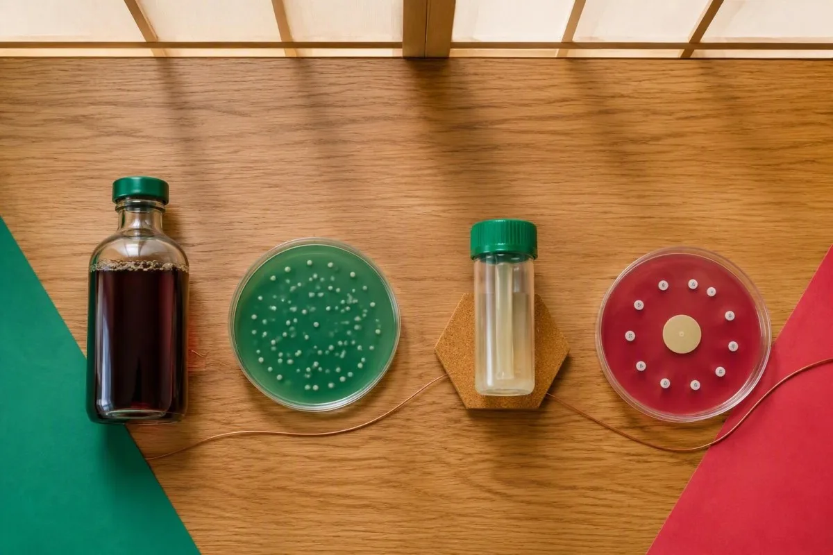 Alur kerja laboratorium saka botol kultur nganti identifikasi Salmonella lan uji kepekaan