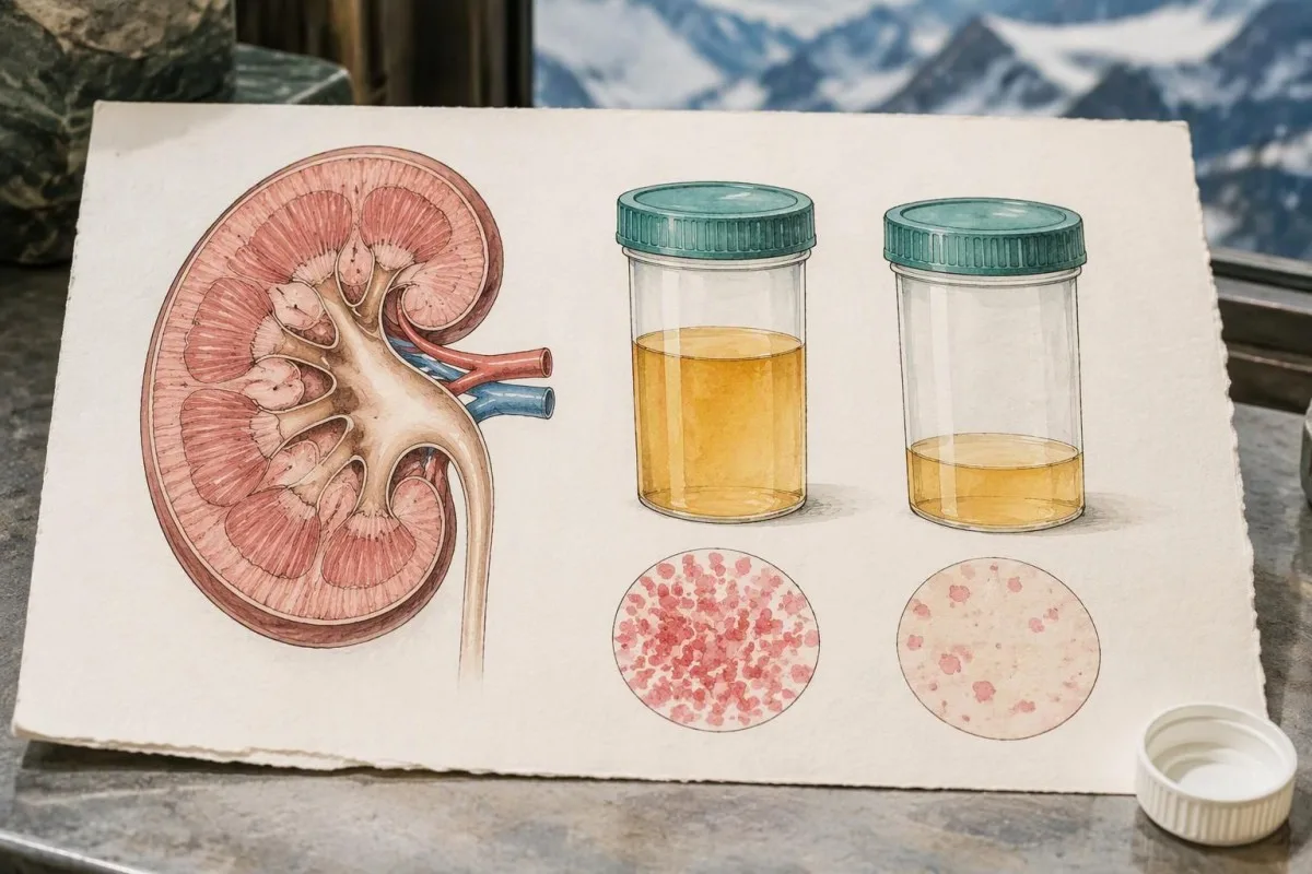 Xét nghiệm cystine trong nước tiểu: Nồng độ cao, tinh thể và chẩn đoán 4 Xét nghiệm cystine trong nước tiểu — nghiên cứu màu nước về thận minh họa sự bài tiết và nồng độ nước tiểu
