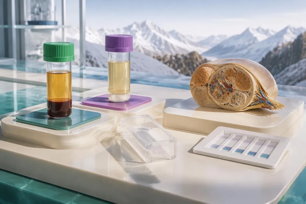 VEGF Blood Test: High Levels, Sampling and POEMS Clues 12 VEGF blood test examples illustrated with serum and plasma preparations beside a peripheral nerve model