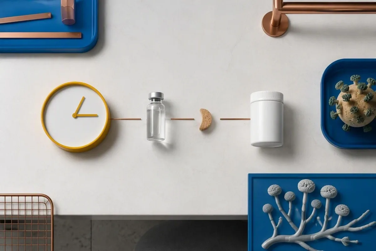 Voriconazole Trough: Timing, Targets and Dose Safety 3 Voriconazole trough assay sample beside a chromatography cartridge and Aspergillus teaching model