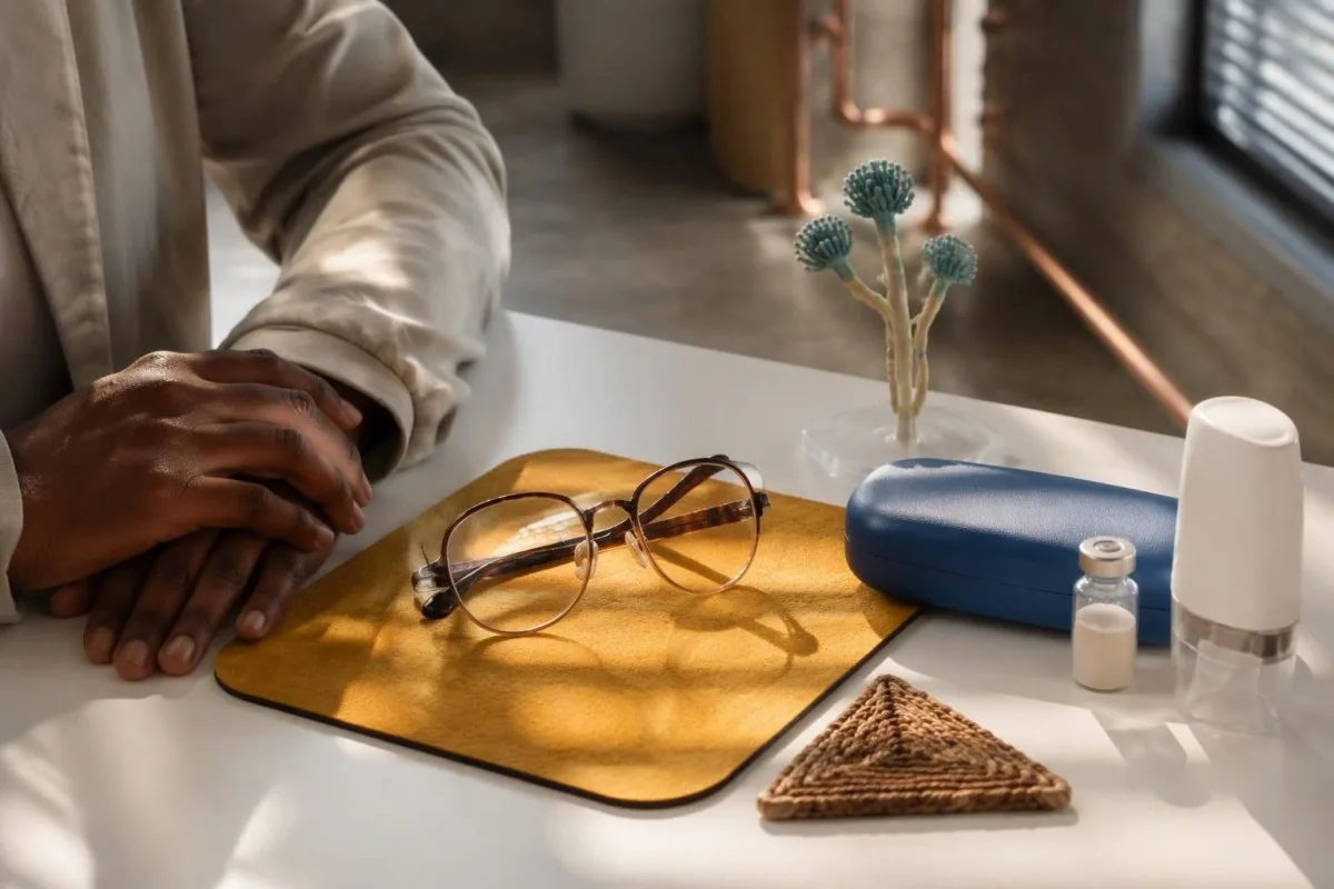 Voriconazole Trough: Timing, Targets and Dose Safety 12 Voriconazole trough visual-effects scene with clinical spectacles and light filtered through blinds